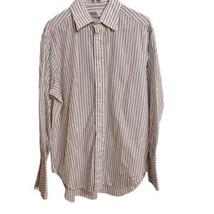 Vtg Burberry of London Dress Shirt White w/pink blue stripes 16.5/33 French Cuff